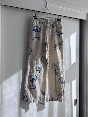 Creme and Blue Bailey Rose Tropical Themed Pants